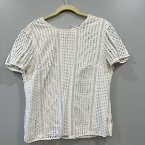 Banana Republic Women White Eyelet Short Sleeve Blouse Top SZ L